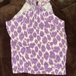 Michael Kors White and Purple Halter Tie Front Tank Top